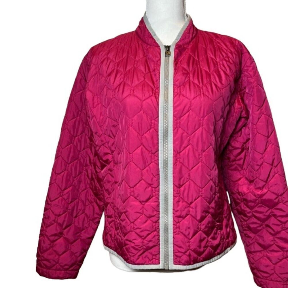 Burton Quilted Zipper Jacket in Hot Pink with Gray Trim Size Medium